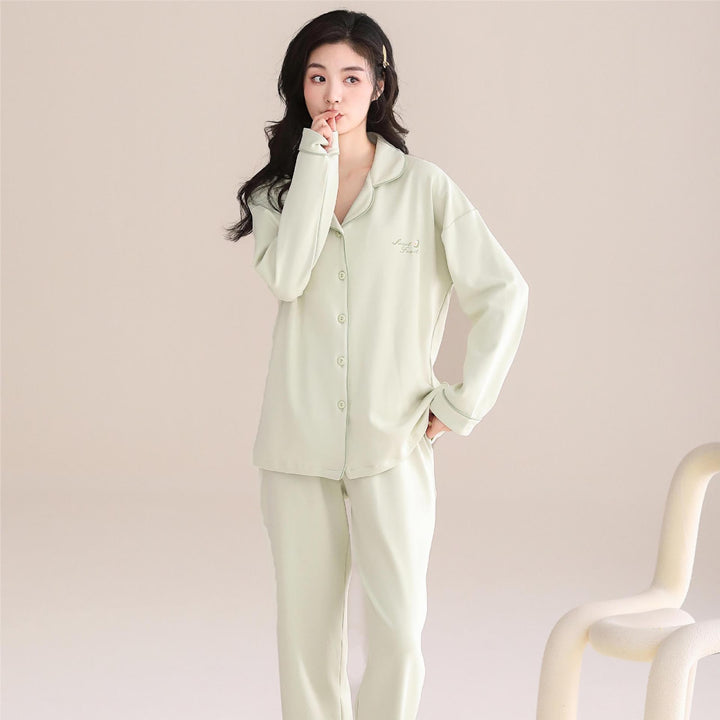 Pair-Pajama-Set, Cotton, Long Sleeve, with Chest Padding