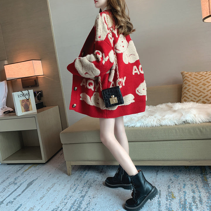 Cardigan Femme Douillet avec Motif Mignon et Grandes Poches Chic & Stil