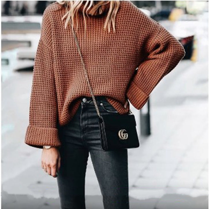 Chunky knit sweater for women with high collar and loose fit Lune London