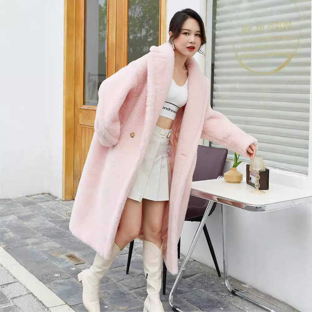 Teddy Coat, mid-length, Color: Cherry Blossom Pink