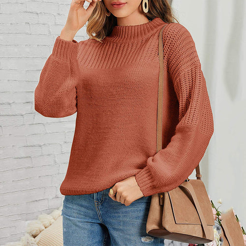 Knit sweater for women with short turtleneck and airy mesh structure Amarae