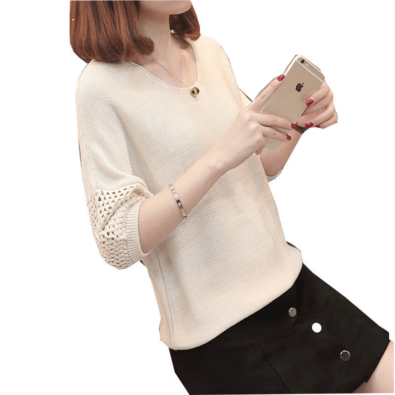 Lightweight knitted sweater for women with decorative openwork pattern and drop shoulders Lune London
