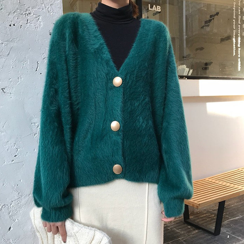 Ladies Plush Knit Sweater with Chic and Stylish Button Details