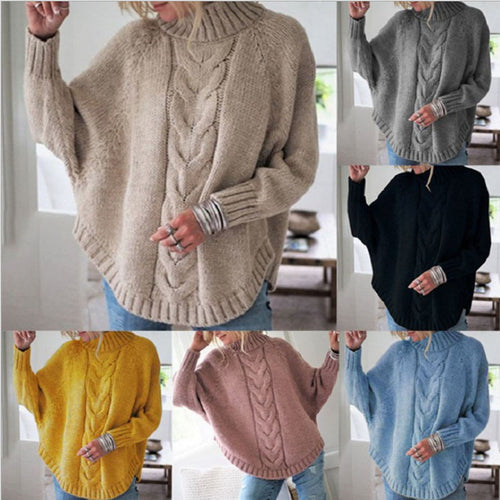 Chunky knit sweater for women with oversized collar and cable knit pattern Amarae
