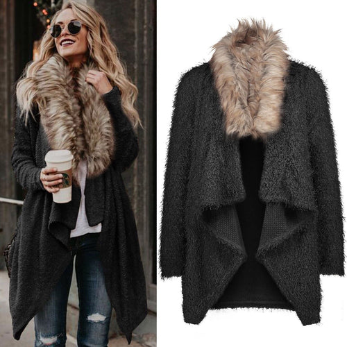 Ladies warm knit vest with removable faux fur collar Amarae