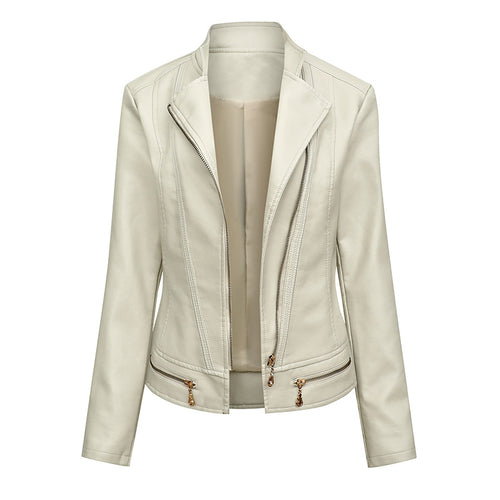 Ladies elegant faux leather jacket with trendy zip details Amarae