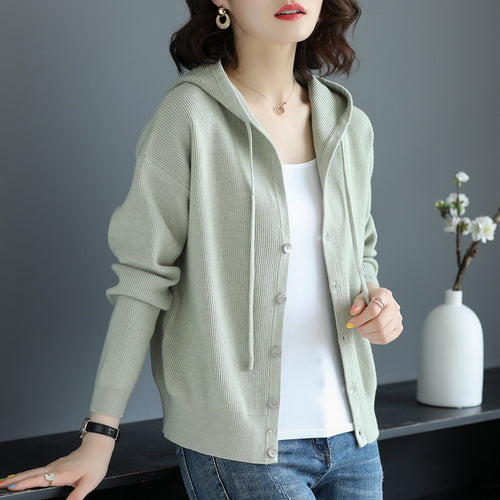 Women's knitted jacket with hood and button closure Amarae