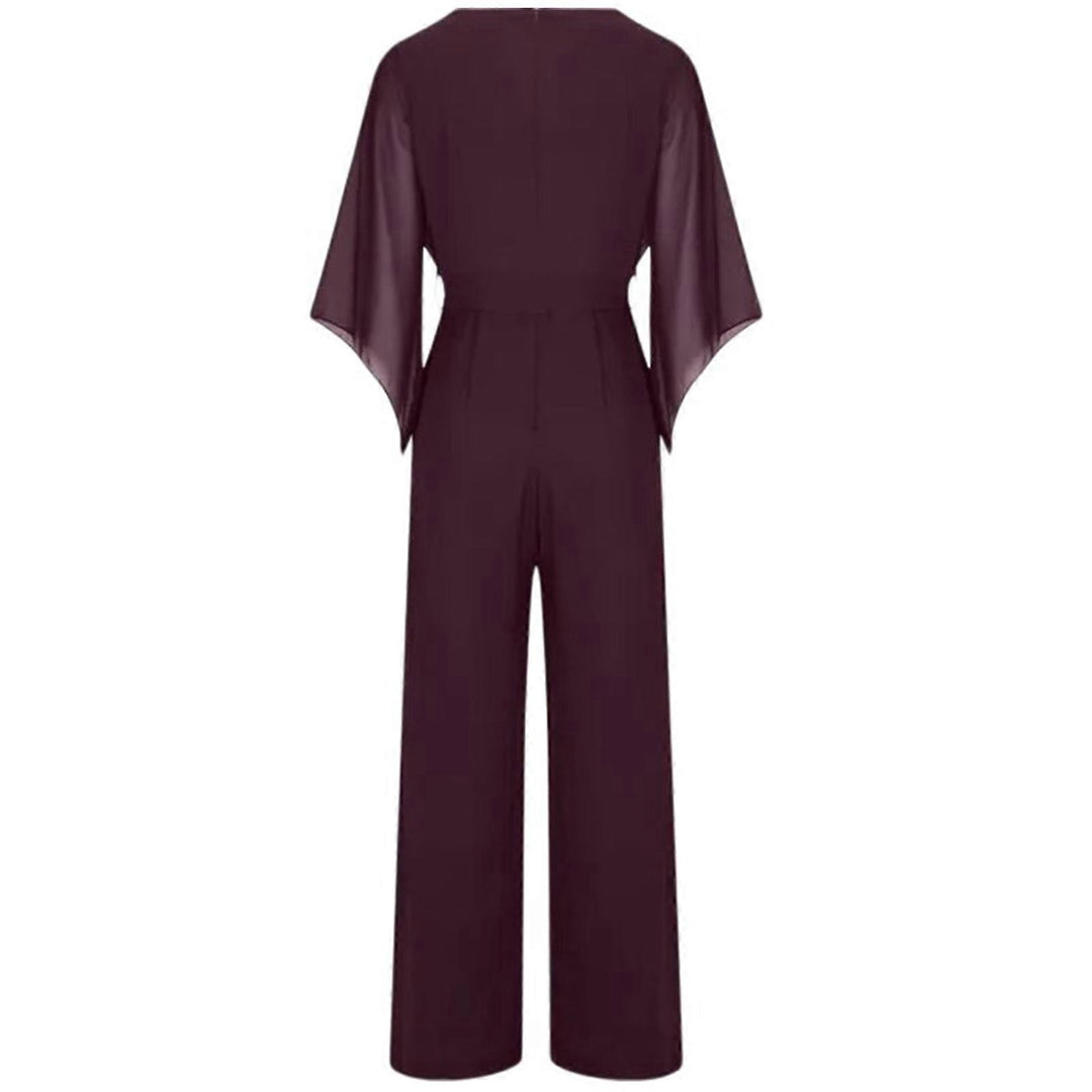 Women’s Wide-Leg Jumpsuit with Cascading Neckline & Lace-Up Waist | Lune London