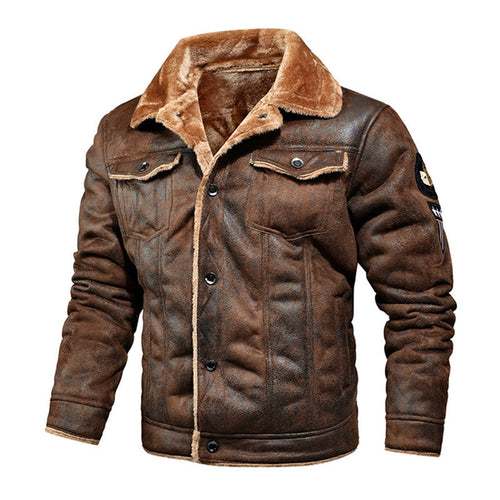 Elegant leather jacket for men with warming faux fur lining Amarae