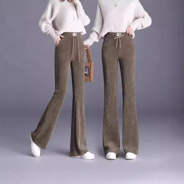 Fleece-lined corduroy pants with a slight flare