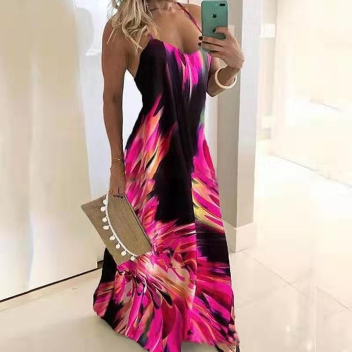 Lune London Women’s Maxi Strap Dress with Vibrant Abstract Print