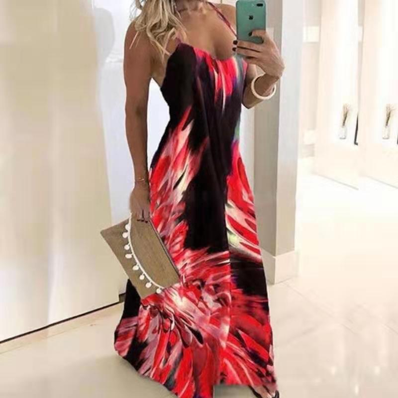 Lune London Women’s Maxi Strap Dress with Vibrant Abstract Print