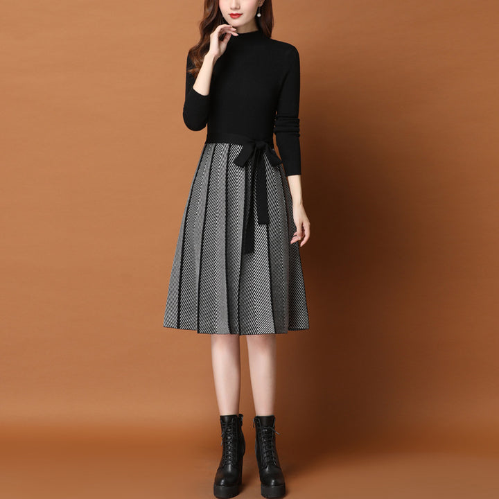 Robe tricotée pour dames avec un haut ajusté et une jupe évasée Chic & Stil