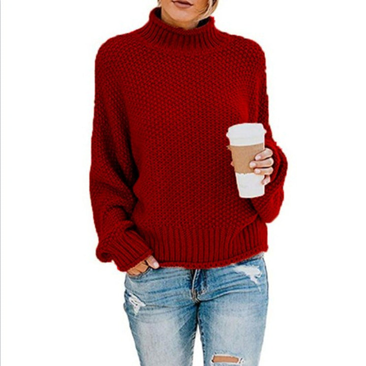 Comfortable knitted sweater for women with high collar and soft textured design Lune London