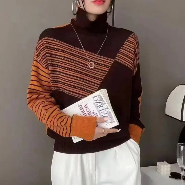 Reversible knitted sweater for women, two-tone