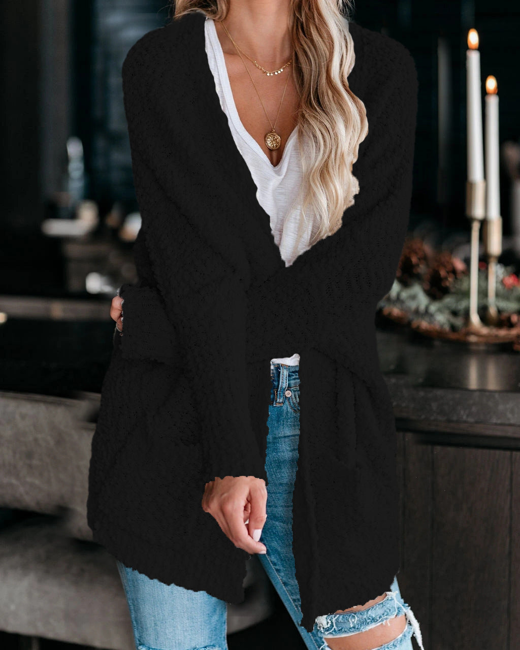 Cardigan cosy femme avec coupe ouverte et grandes poches Chic & Stil