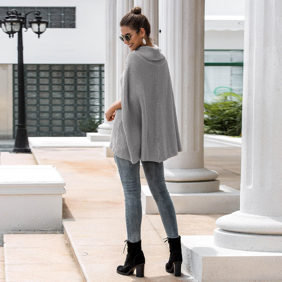 Knit poncho for women with elegant turtleneck and open sleeves Lune London