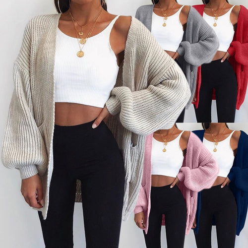 Thick knitted cardigan for women with relaxed oversized sleeves and large pockets Amarae
