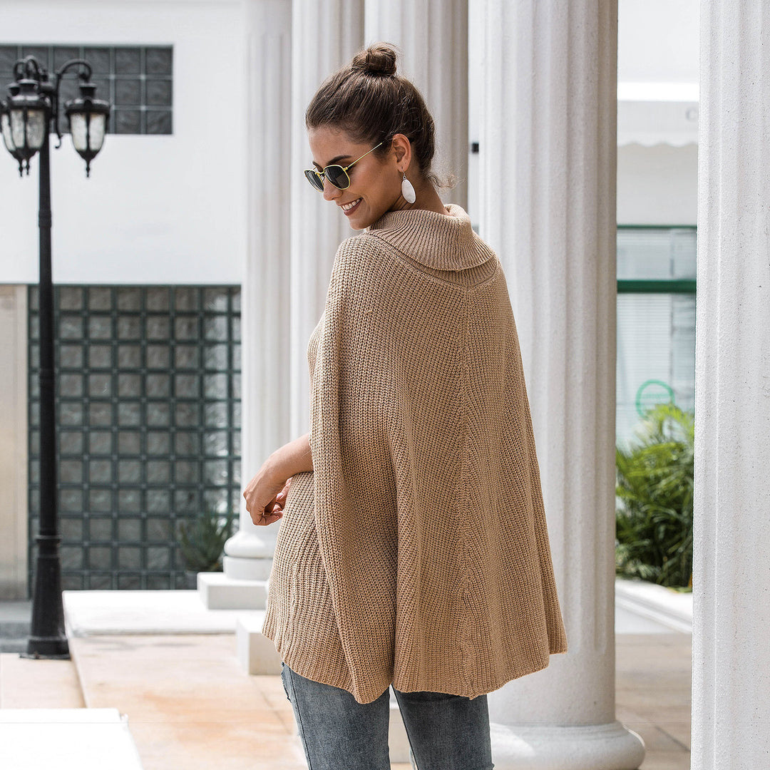 Knit poncho for women with high collar and relaxed fit Lune Londonl