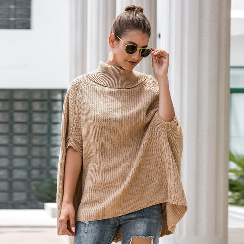 Knit poncho for women with high collar and relaxed fit Amarael