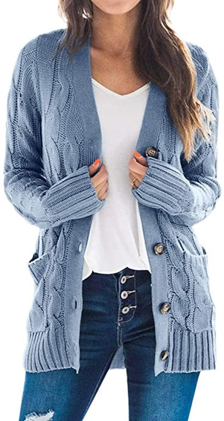 Knit jacket for women with chunky braid design and practical pockets Lune London
