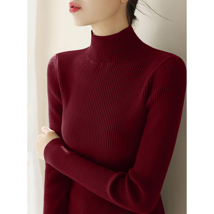 Women's knitted pullover with stand-up collar, slim fit