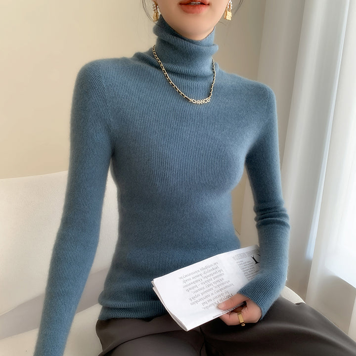 Women's turtleneck sweater made of cashmere, ribbed, slim fit