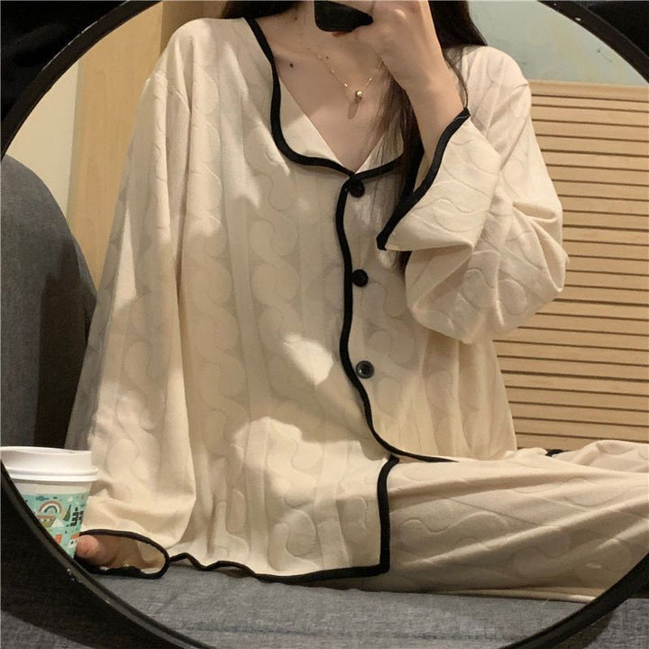 Women's Pajama Set, ribbed, with collar