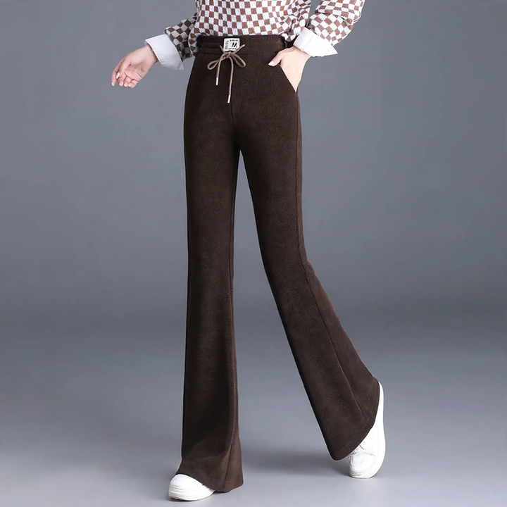 Fleece-lined corduroy pants with a slight flare