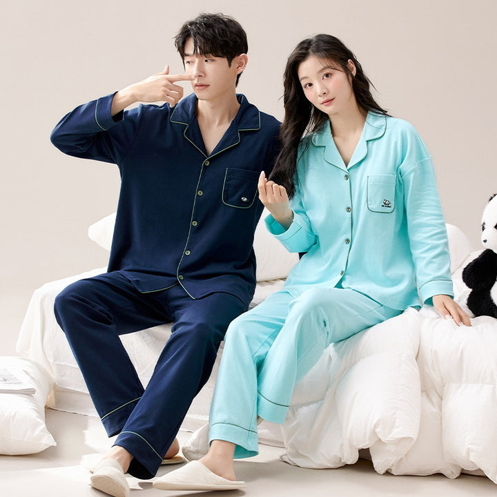 Pair-Pajama-Set, Cotton, Long Sleeve, with Button Placket