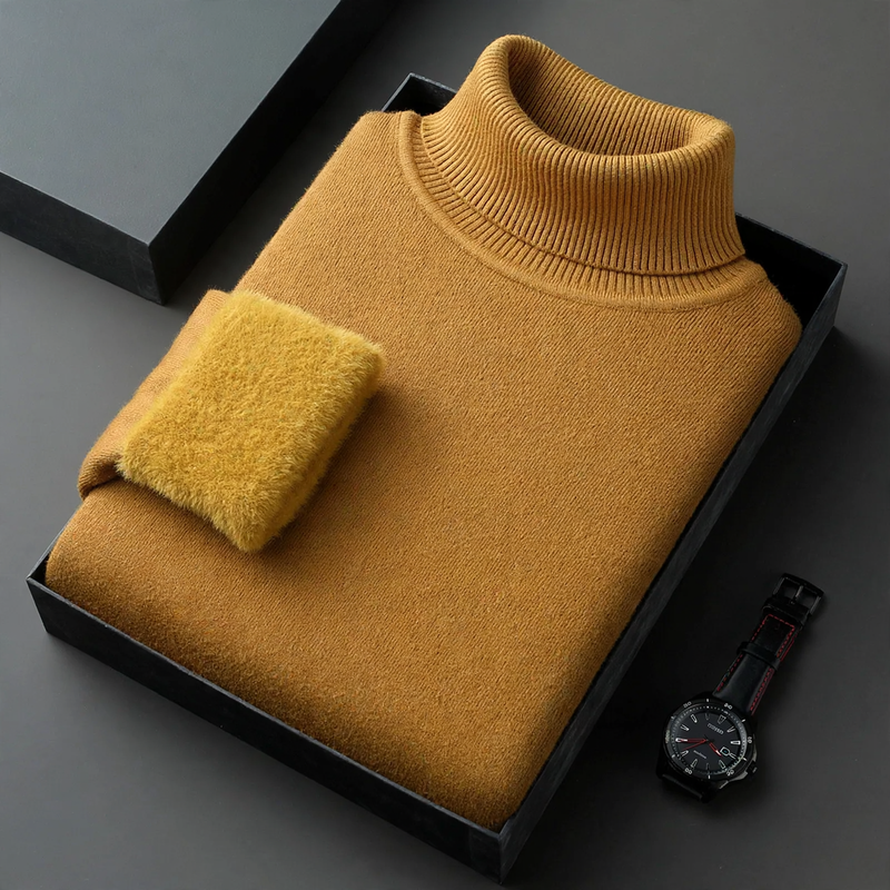 Men's knitted sweater with roll neck and wool blend
