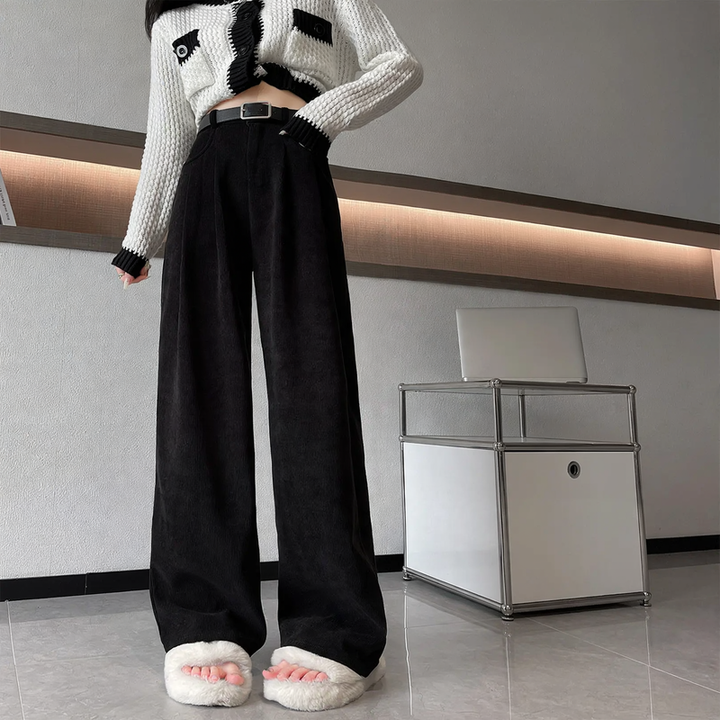 Women’s corduroy trousers, straight cut, lined, for autumn/spring