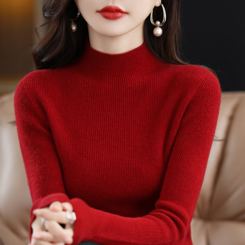 Women's Cashmere Sweater, seamless, 100% wool, stand-up collar