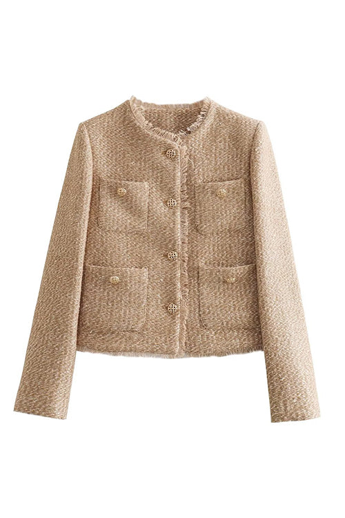 Lune London | Rosiedress Button Up Frayed Hem Short Tweed Jacket