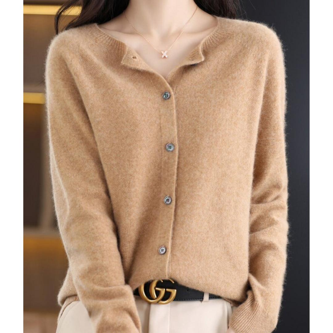 Lune London | Women's Cardigan with O-Neck Made of 100% Pure Merino Wool, Cashmere Sweater