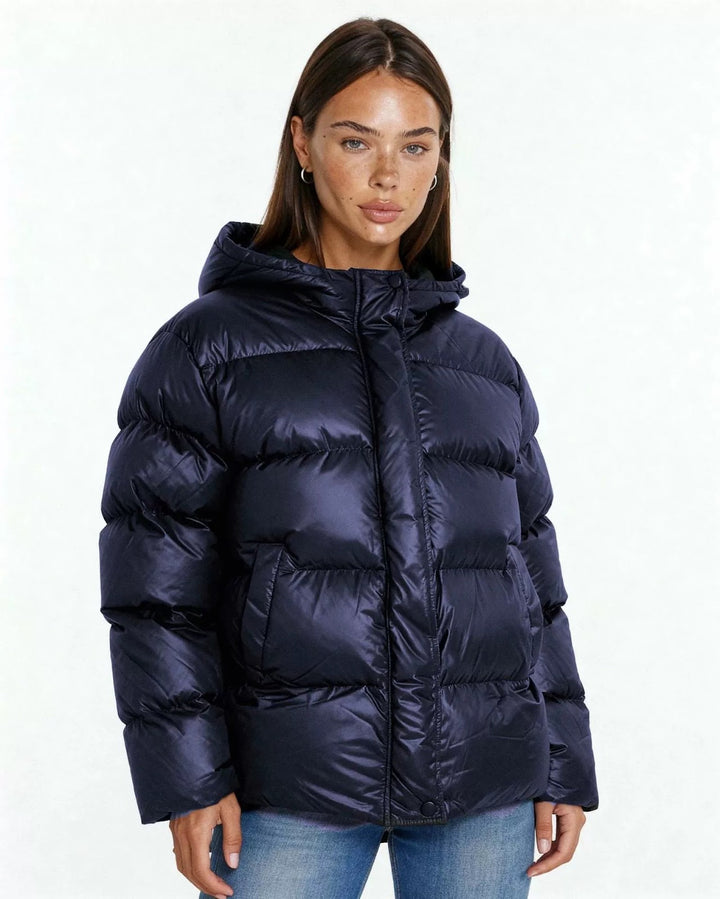Padded women's hooded jacket in a modern style