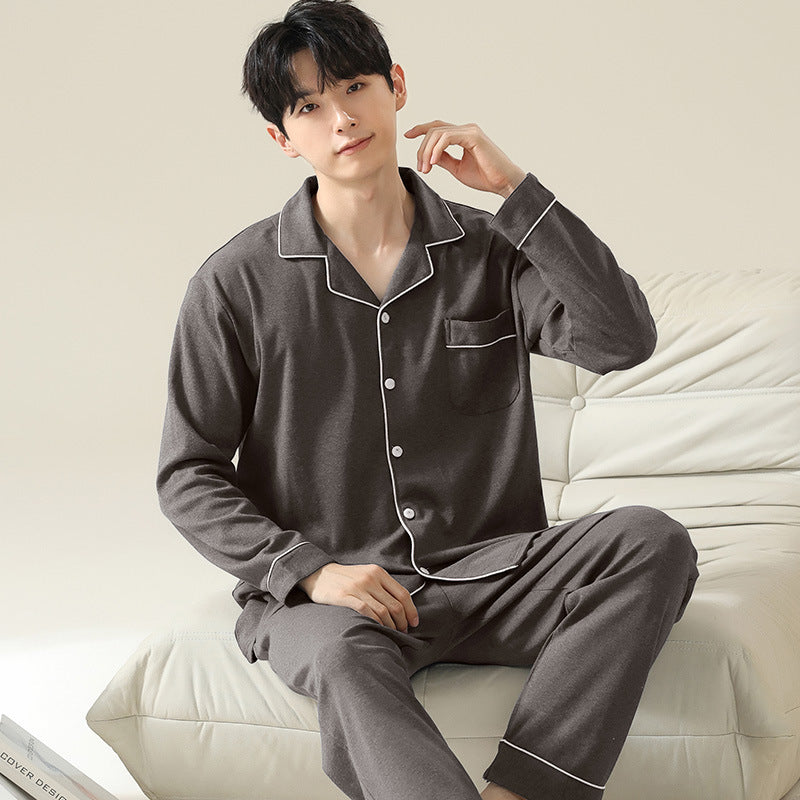 Men's Pajama Set, Cotton, Long Sleeve, Simple