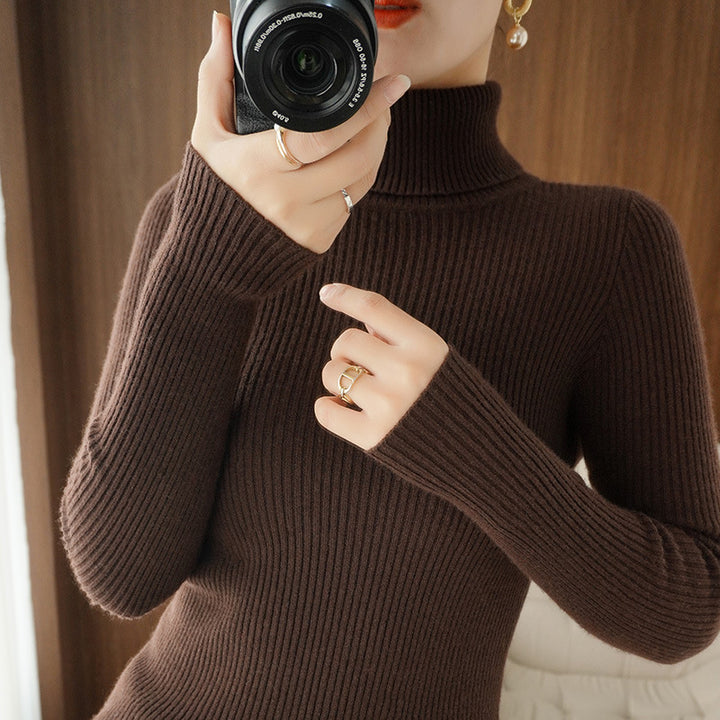 Women's turtleneck sweater, ribbed, slim fit
