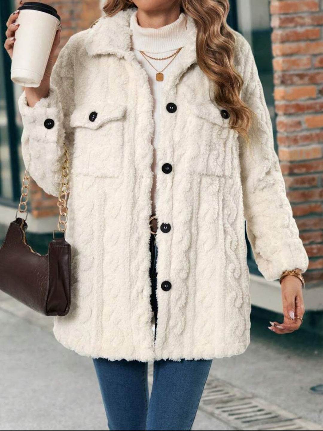 Reversible plush cardigan with buttons