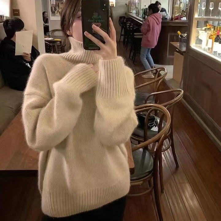 Women's Turtleneck Sweater, Knit, Solid Color, Casual Style