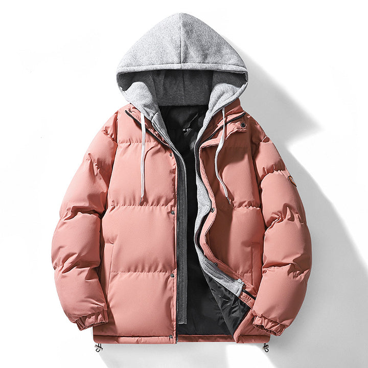 Padded hooded jacket for men, in a layered look