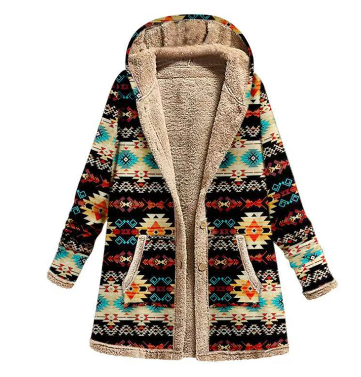 Padded hooded jacket with zipper and print