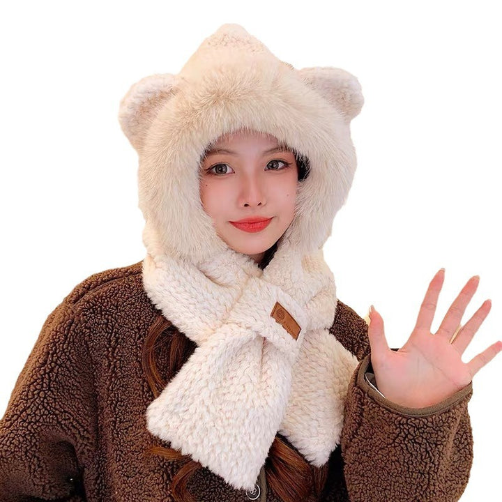 Fluffy Bear Set: Hat with Ear Protection and Scarf