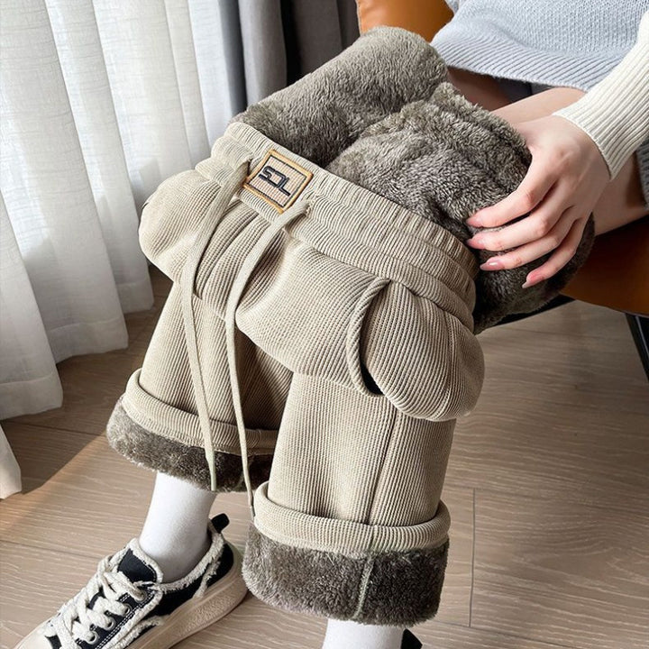 Padded corduroy wide pants for winter