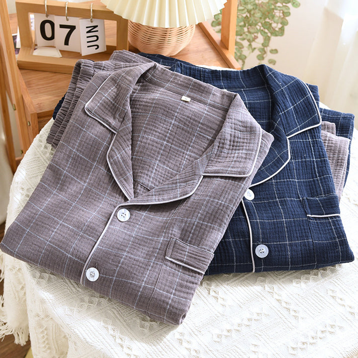 Men's pajamas, cotton, checkered, long sleeve