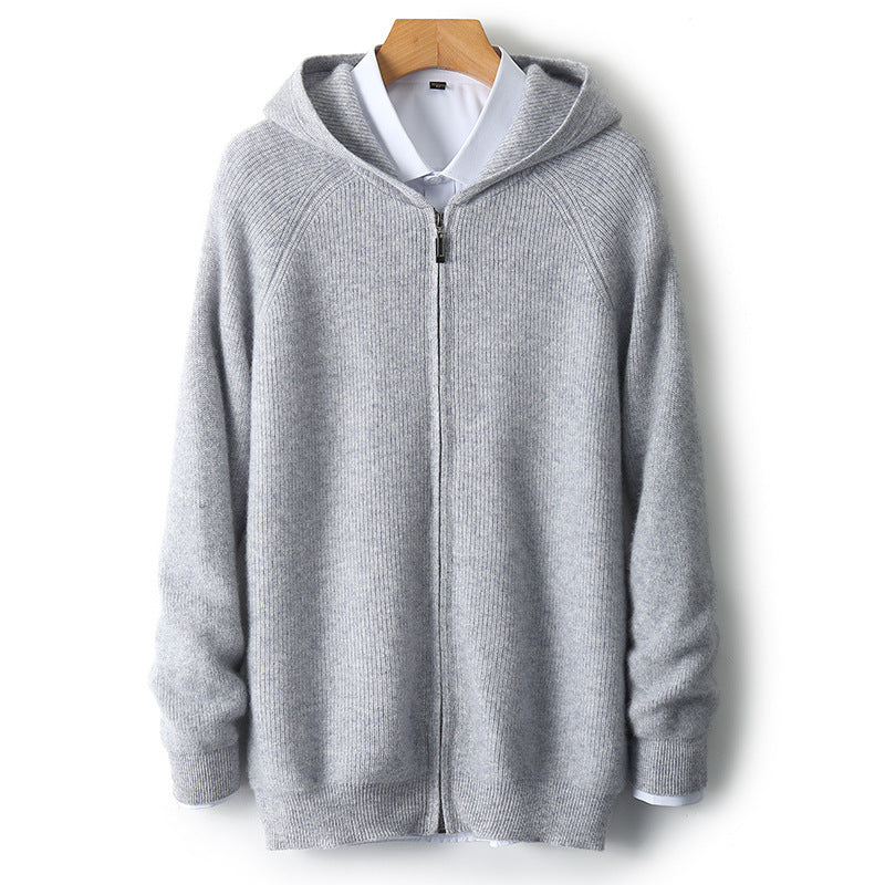 Men's hoodie cardigan, 100% wool