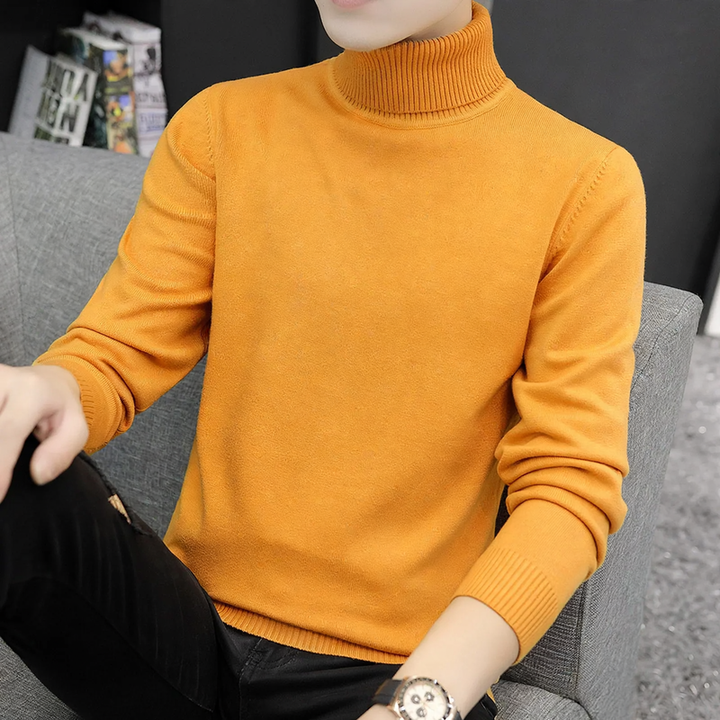Men's knitted sweater with stand-up collar