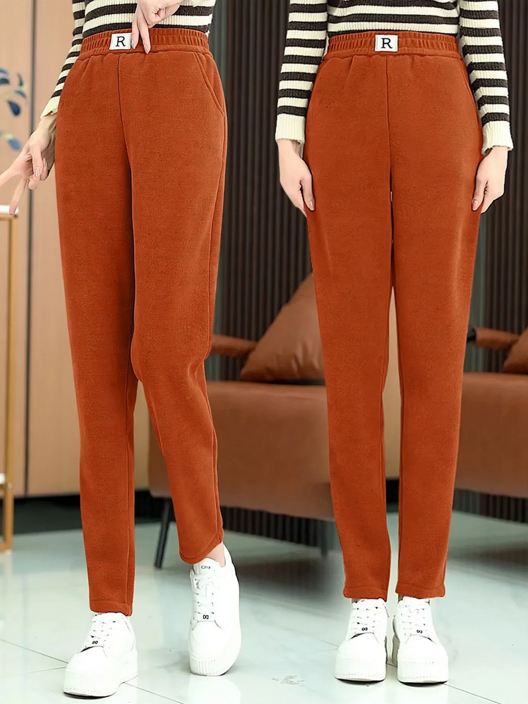 Padded corduroy jogging pants with high waistband