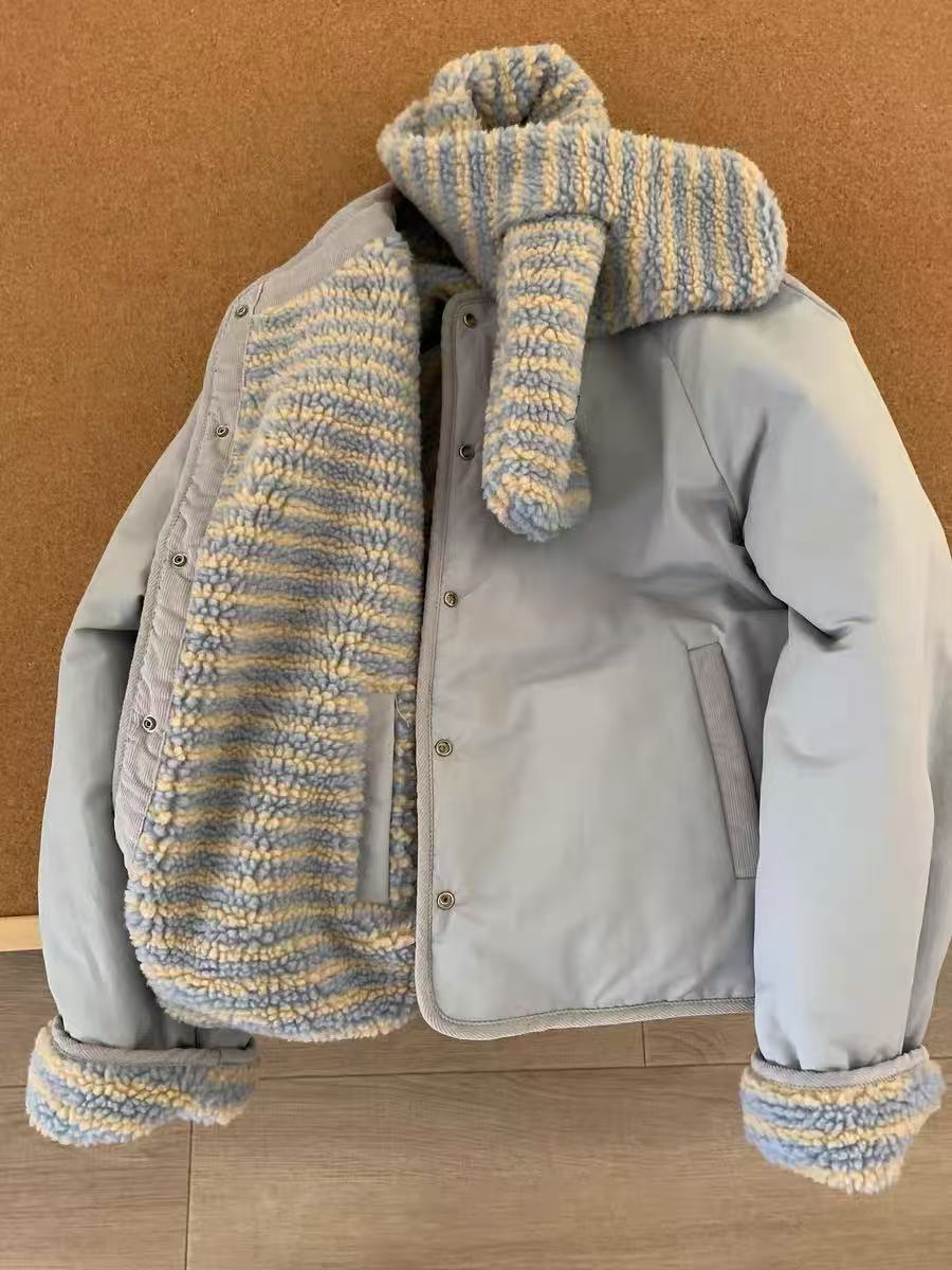 Reversible striped plush jacket, loose fit
