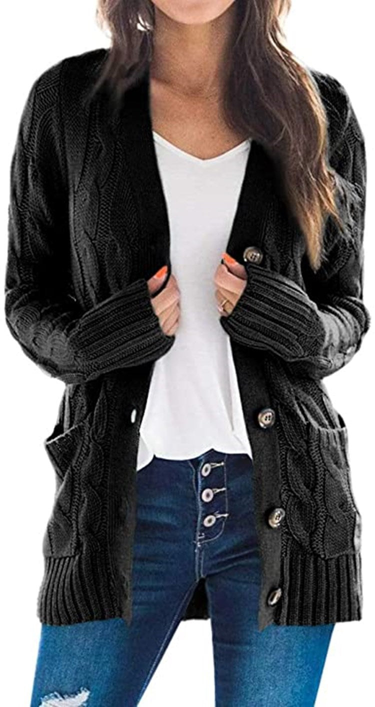 Knit jacket for women with chunky braid design and practical pockets Lune London